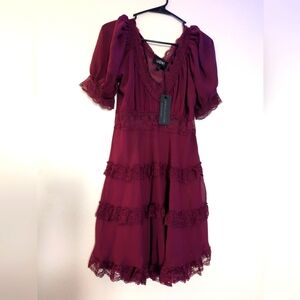 Dolls Kill Widow Raven's Wing Mini Dress - Wine Size L